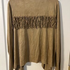 New Directions Tan Fringe Top